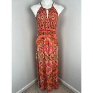 London Times Sleeveless Halter Retro Psychedelic Print Dress Stretch 6